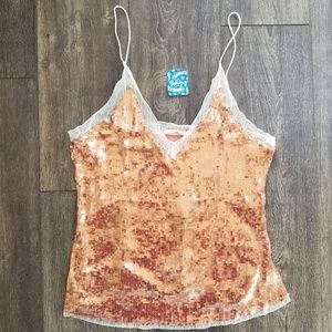 Free People Sequin Gold Bronze Rose Top Medium
